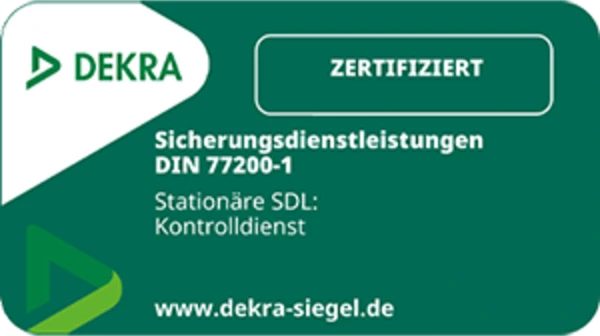 DEKRA-Siegel DIN 77200 DEKRA-Siegel: zertifiziert nach DIN 77200 für Sicherungsdienstleistungen – MRS Sicherheit Bochum
